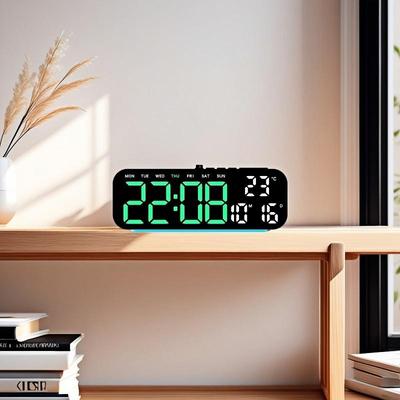 USB Powered Digital Alarm Clock with RGB Mood Light TEMP Date 2 Alarms Snooze Desktop Table Clock 12/24H Auto Dimmable Timing Countdown LED Clock
