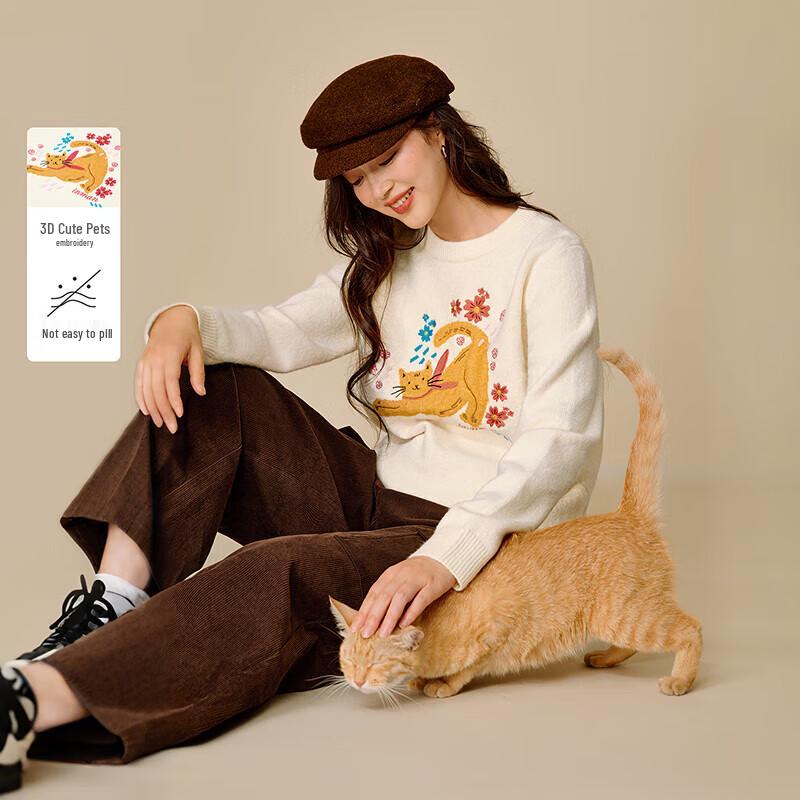 

INMAN Women s 3D Pet Embroidered Round Neck Pullover Sweater M