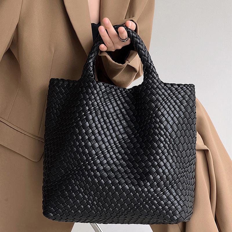 Women's Large Fashionable Woven Tote Bag - Versatile Double-Wrist Mother-Child Shopper