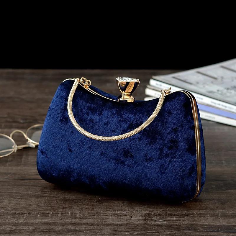 

Wholesale Factory Directly Sale Womans Wedding Party Clutch Bags Elegant Small Gift Velvet Night Handbags Navy Blue Hand Bag sac синий
