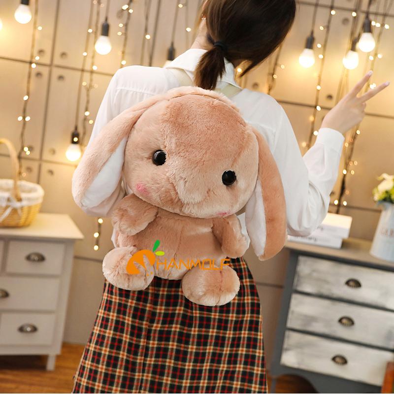 50Cm Lop Ears Rabbit Plush Backpack Stuffed Fluffy Shy Cartoon Animal Double Shoulders Bag Belt Adjustable Plushie Shopping Bag