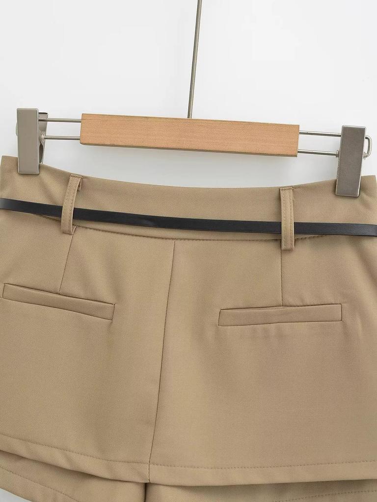 Plus Size European-Style High Waist A-Line Skort with Belt for Women