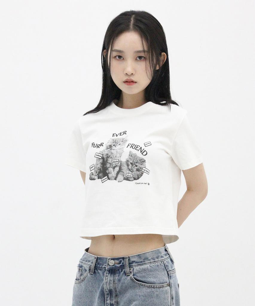 SUIBOM Fur Ever Friend Crop T-Shirt - Off-White