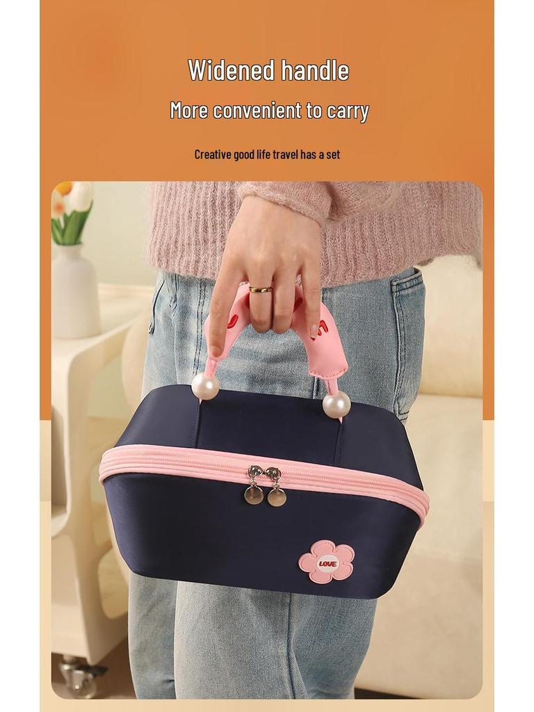 Borsa per Trucco e Articoli da Toeletta Lussuosa con Perle, Grande Capacità, Portatile