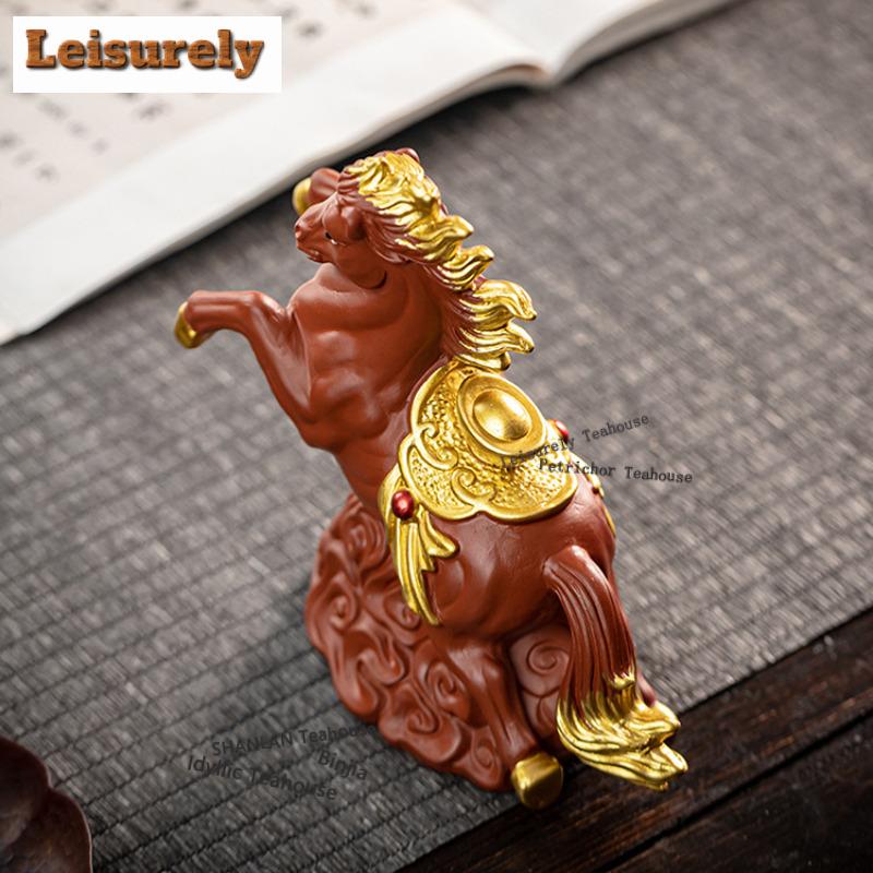 Purple Clay Ingot Fortune Horse Tea Pet Retro Flowerpot Landscaping Tea Figurine Play Toys Tea Statue Ornaments Workmanship Gift