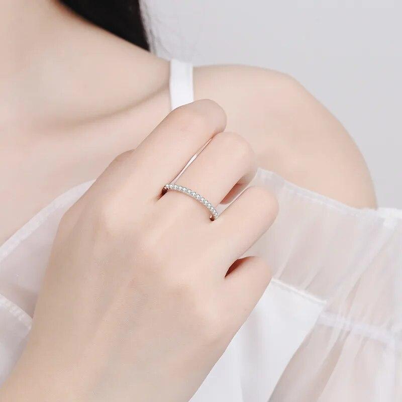 18k Plated 0.57ct Full Enternity Moissanite Ring Forn Women  S925 Sterling Silver Matching Diamond Band Wedding Jewelry