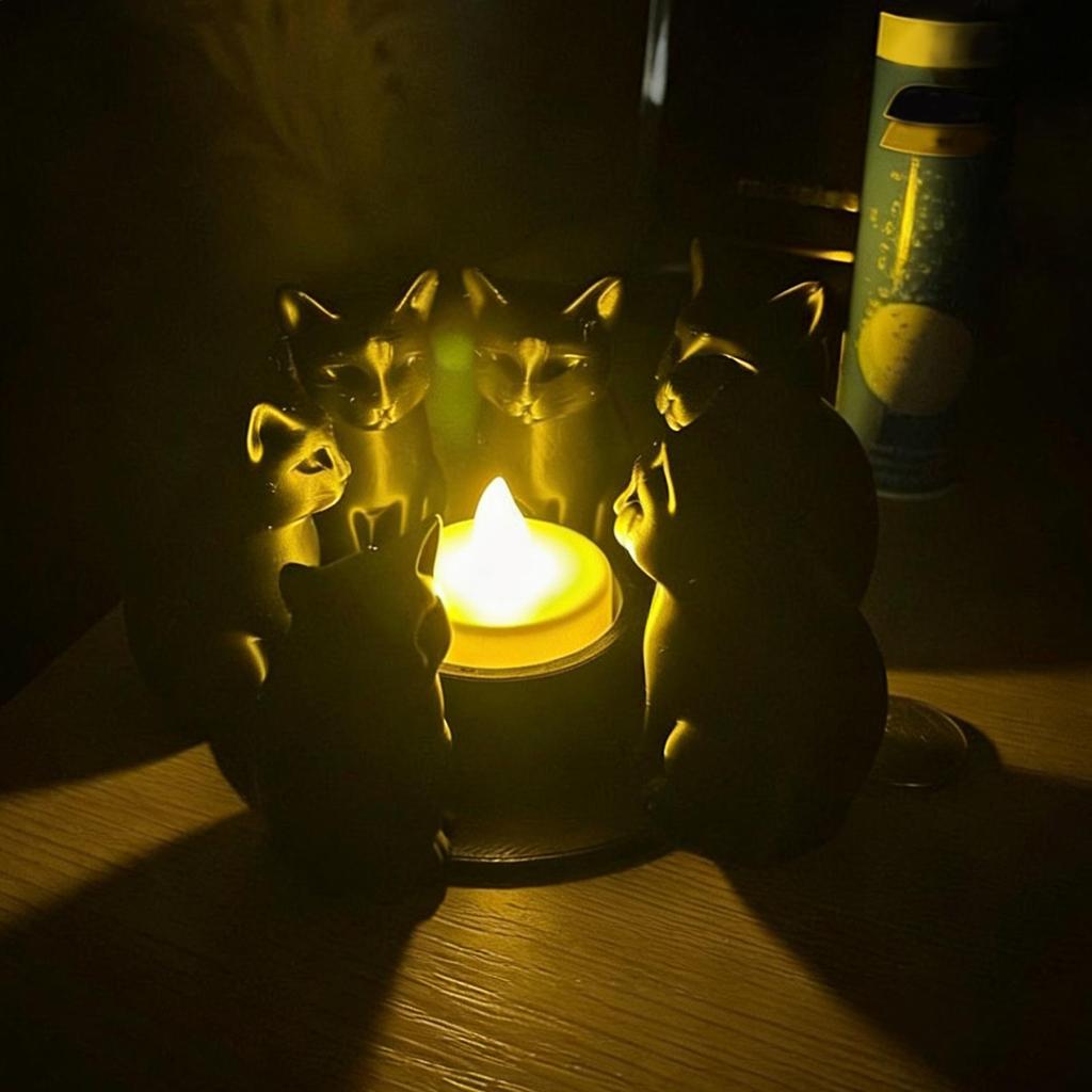 Porte-bougie Chat Noir Impression 3D Décoration de Bureau Animal Porte-bougie Ornement pour Maison Bureau Appartement Salon
