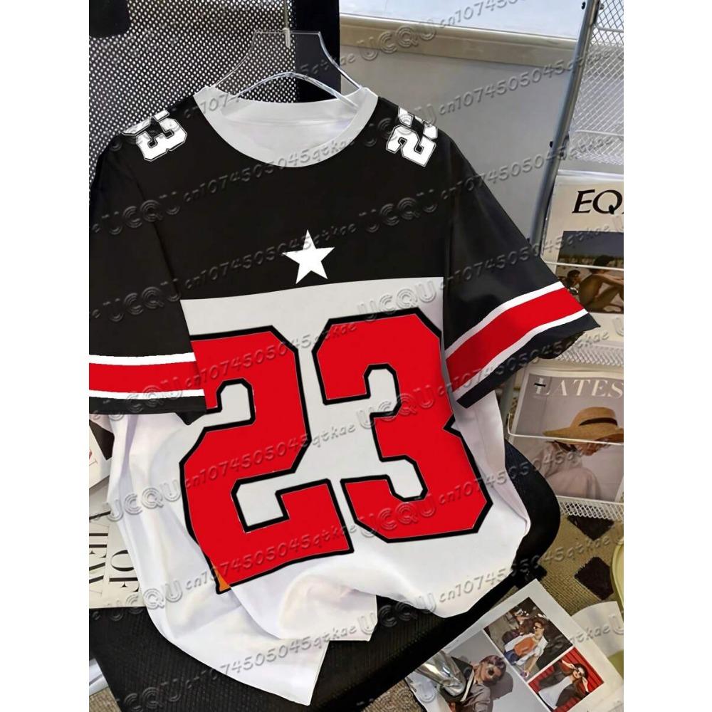 Women's No.23 Digital Printed Knitted T-shirt O-neck