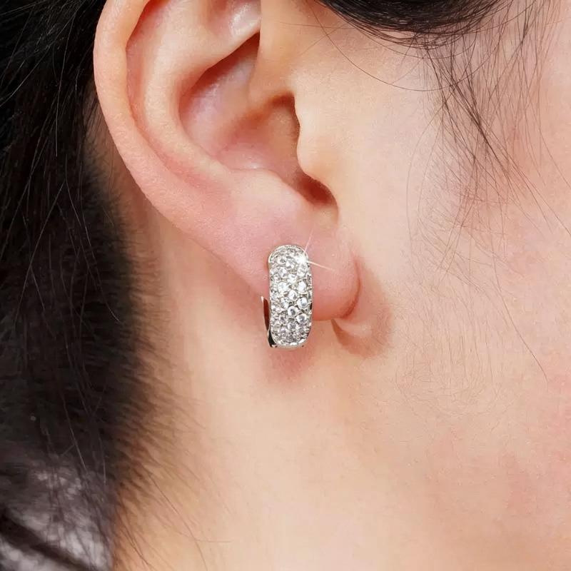 Luxury Full Paved Rhinestone Hoop Earrings for Women Stainless Steel Hollow Geometric Earrings Wedding Party Fashion Jewelry