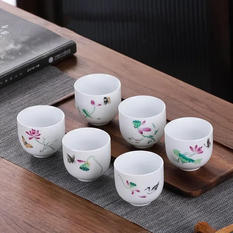 

Набор из 6 китайских керамических чайных чашек из белого фарфора, мастер-чашка Пуэр, бутиковая чайная пиала, бытовая посуда для напитков, аксессуары для чайного набора 6x5cm 80ml