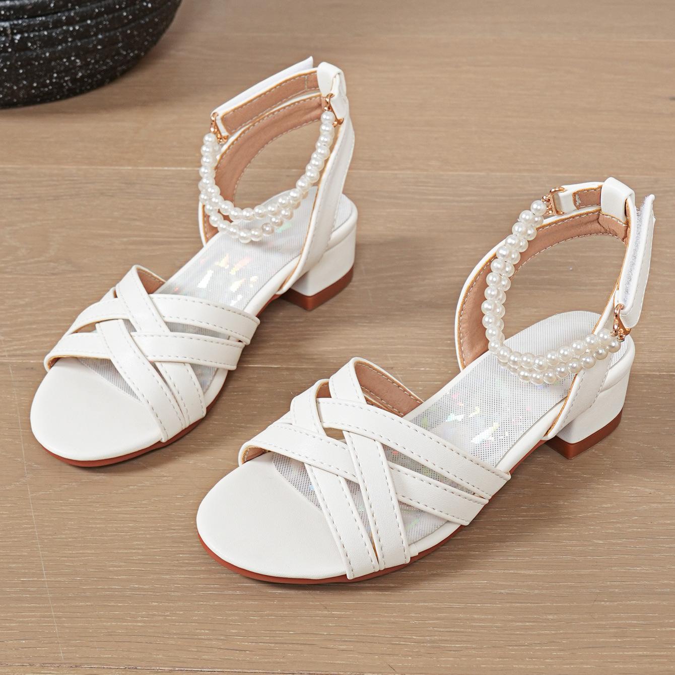 Girls Sandals Summer 2026 Kids Fashion Thick Heel with Princess Girls Sandals Girls Summer 28 белый