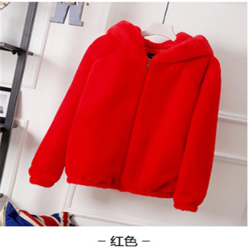 Autumn and winter new light fur coat women's imitation mink hair hooded short plush coat women