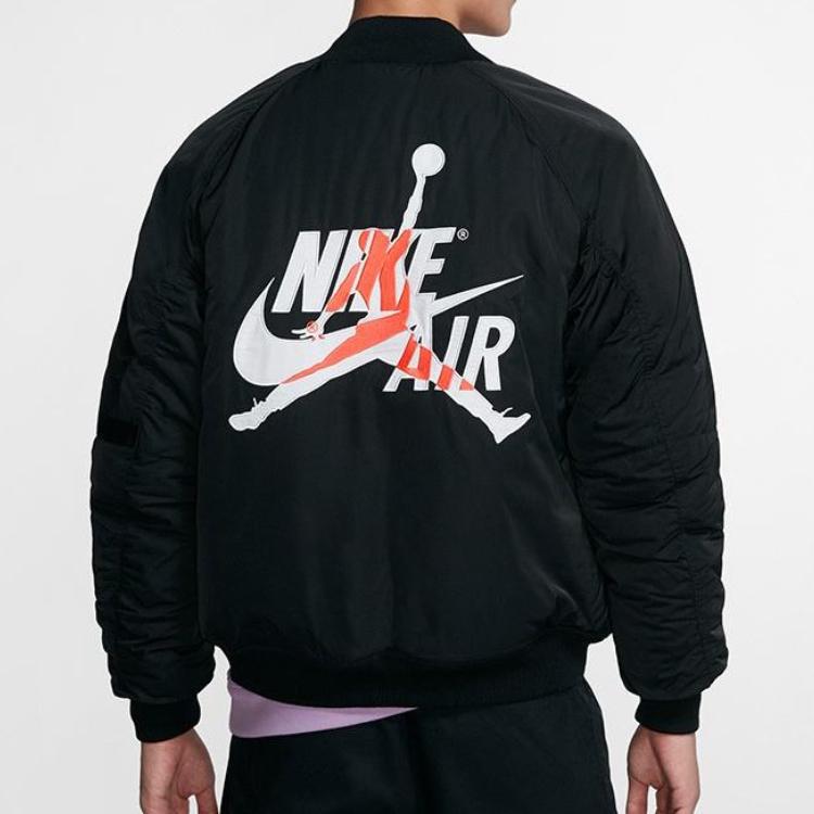 Jordan Wings MA-1 Estampado de Logotipo Cálida Chaqueta Bomber Casual Holgada con Cremallera para Hombre Chaquetas Negro AV2599-010