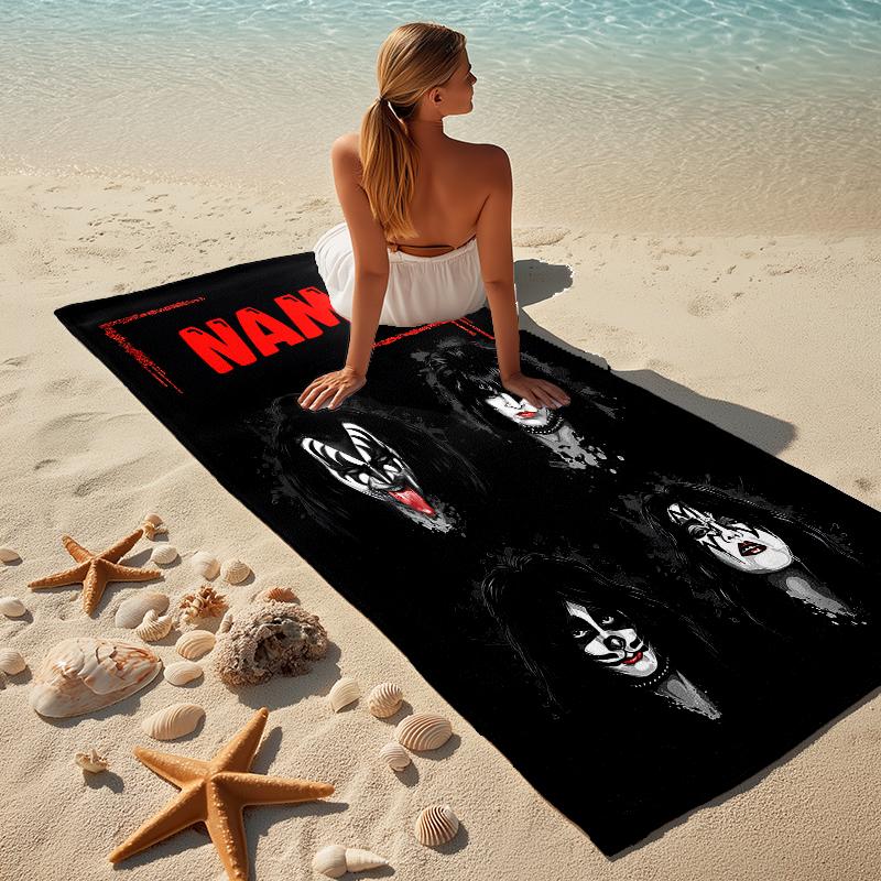 Personalisierter Name KISS Band Stilvolles Digitaldruck Strandtuch Schnelltrocknende Saugfähige Decke für Strand Pool Fitnessstudio Reisen