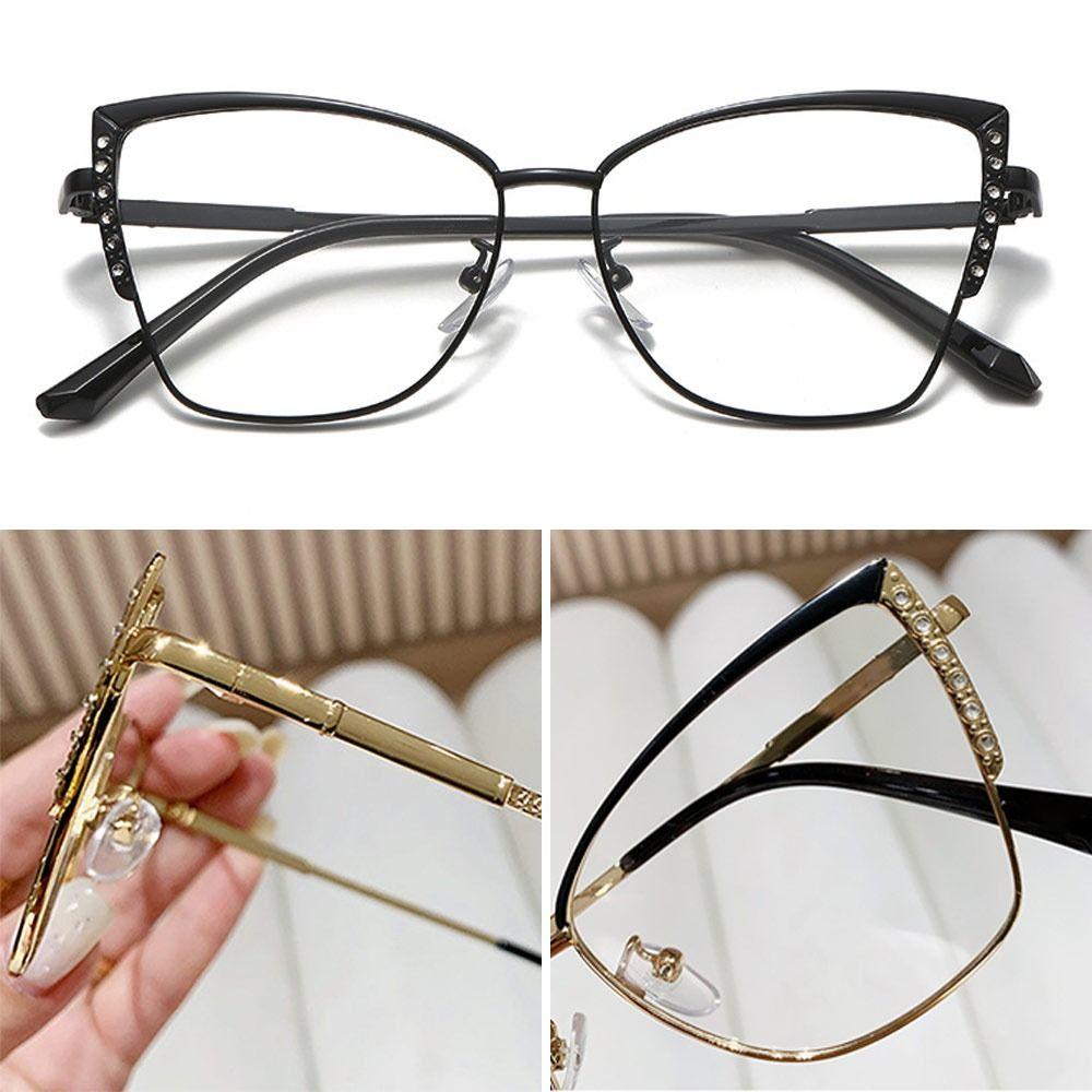 Women Fashion Rhinestone Anti-Blue Light Glasses Eye Care Ultra Light Cat Eye Frame Optical Eyeglasses Office Computer Goggles