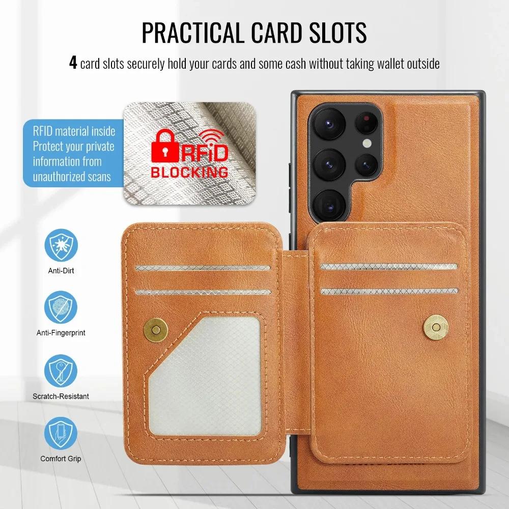 2 In 1 Detachable RFID Blocking Card Slot Wallet Case For Samsung Galaxy S24 Ultra S23 FE S22 Plus+ Shockproof PU Leather Cover