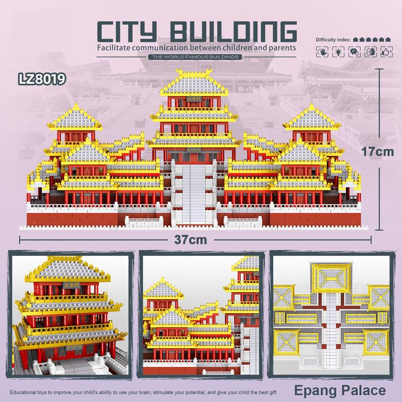 China Famous Historical Cultural Architecture Micro Diamond Block Snow View Epang Palace Restore Nanobrick Construction Brick Toys