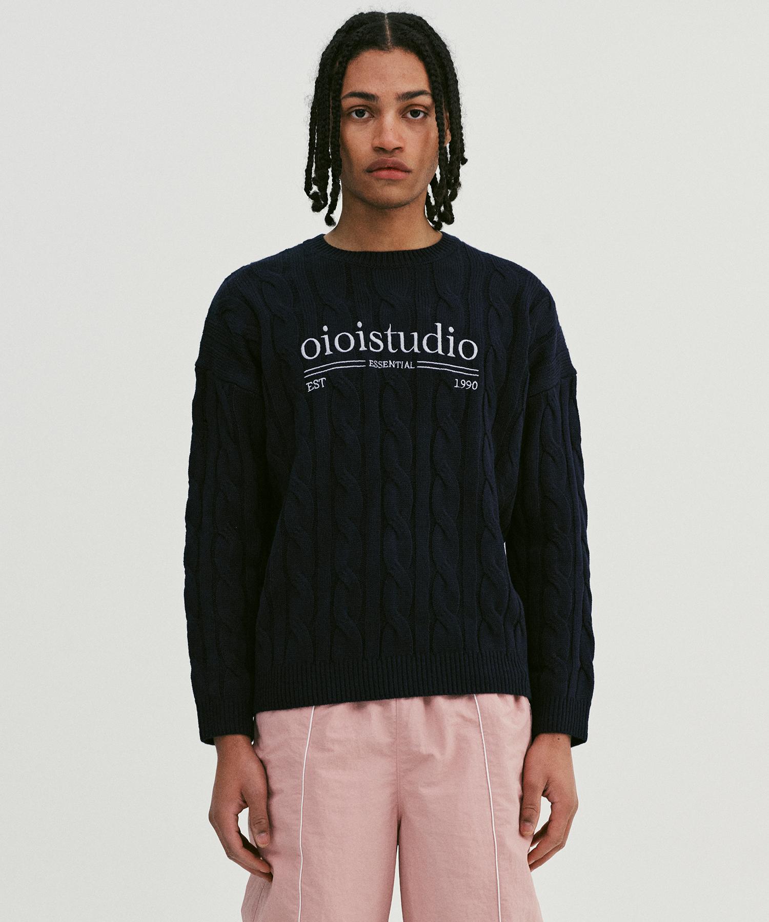 Oioi Collection Layered Logo Cable Knit_Dark Navy M