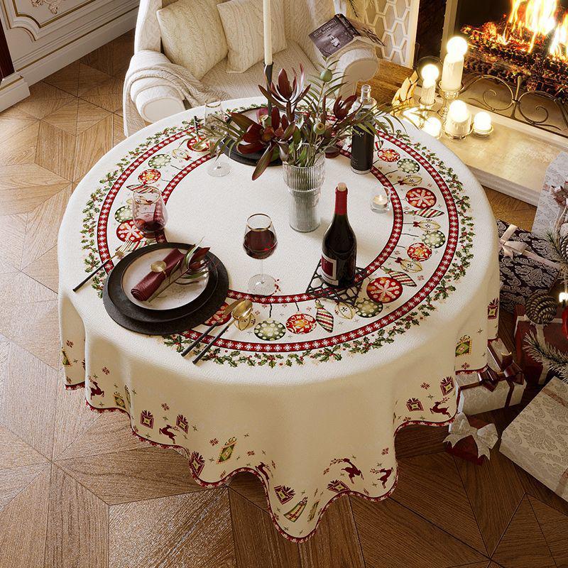 Hochwertige Weihnachts- und Neujahrs-Rundtischdecke für Ess- und Kaffeetische