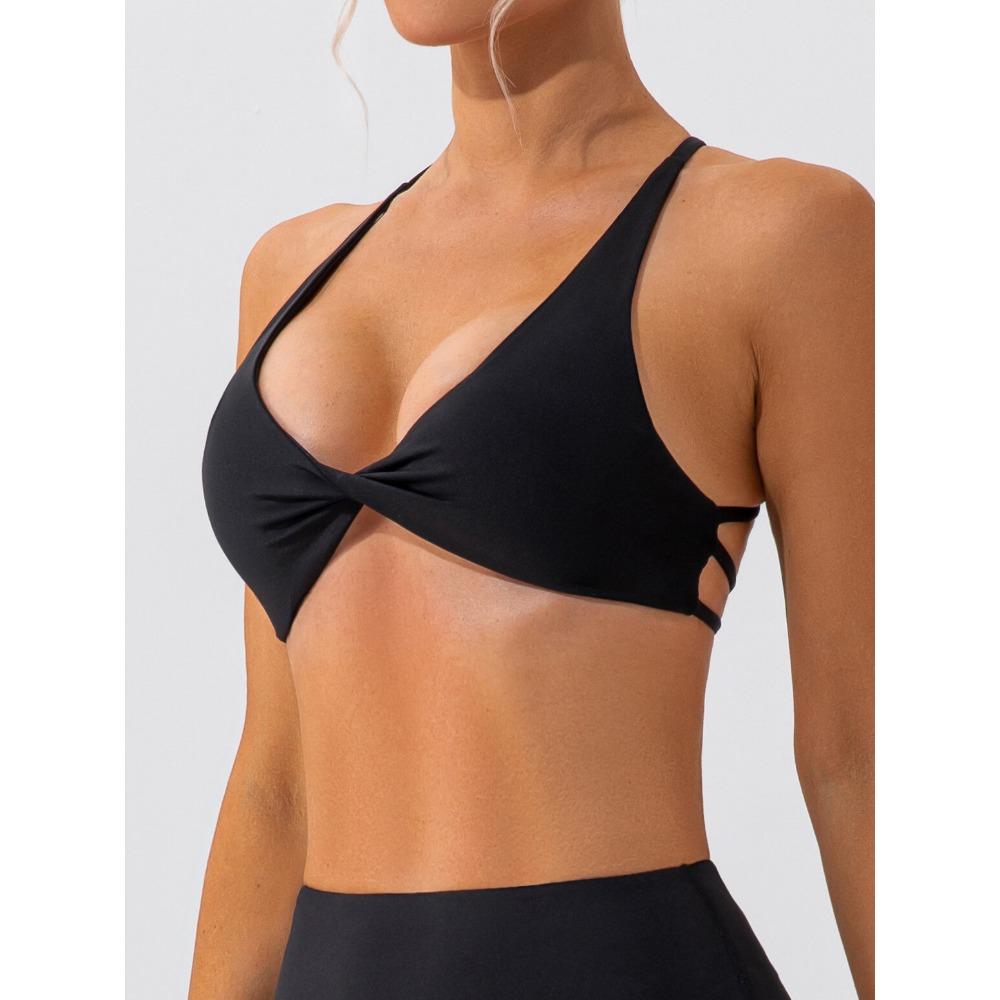 CHARMLEAKS Womens Seamless Sports Bra Twisted Chest Criss Cross Back Push Up Yoga Running Fitness Bra