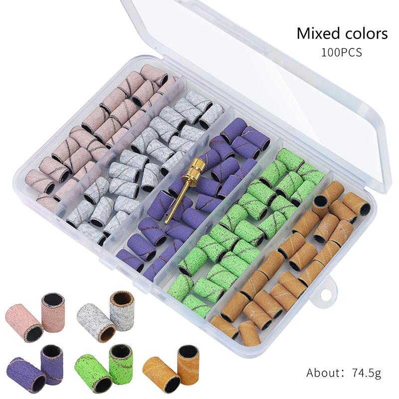 30/100Pcs Nail Sanding Ring Bands Complimentary Polishing Head 7 Colors Gel Polish Removing Grinder Band Nail Drill Bit File