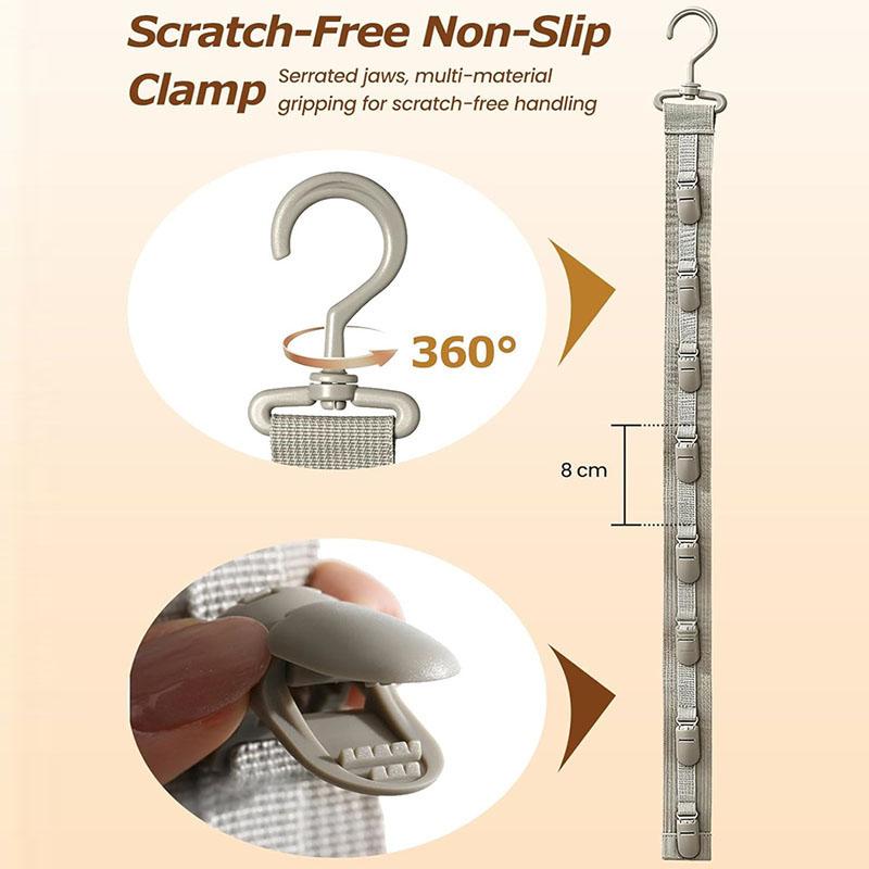 Closet Hat Rack Hanging Hat Organizer with 8 Rotatable Clamp Clips Wardrobe Foldable Hanging Organizer Display for Baseball Caps