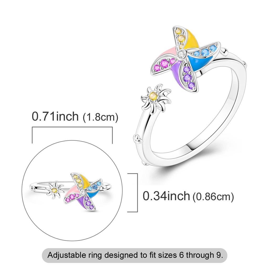 Copper Rotating Windmill Open Adjustable Ring For Women Girls Cute Fidget Lovely Gift Jewelry
