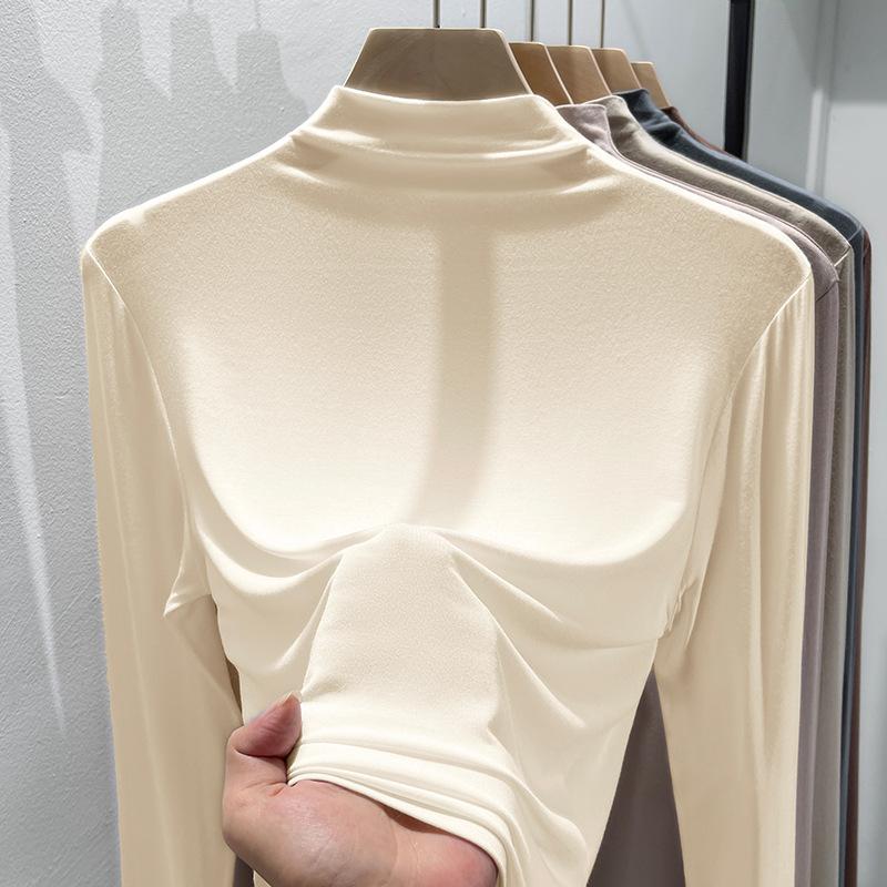 Frühlings- und Herbst-Damen-Bluse, unteres Hemd, innere Hälfte, Stehkragen, elegantes Langarm-Oberteil