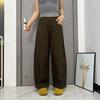 Plus Size Coffee Nine-Point Jeans: Retro, High Waist, Slim Fit, Wide Leg for Pear Shape Women