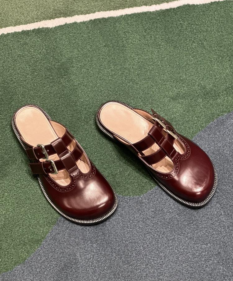 Fashion Woman Low Heels Round Toe Slippers Female Casual Slip on Metal Buckle Stap Slides Lady Outside Comfortable Gladiator Shoes