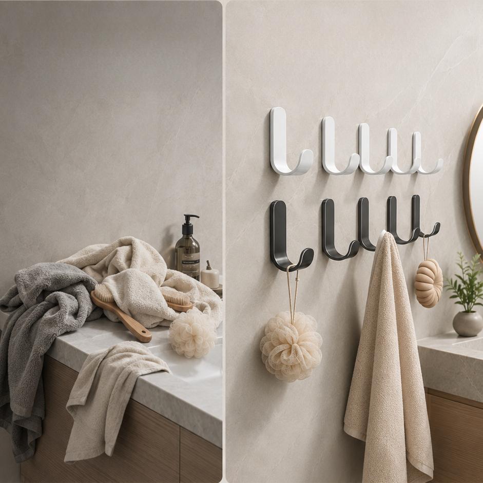 J-Shaped Self Adhesive Wall Hooks Heavy Duty Carbon Steel No-Drill 5-10kg