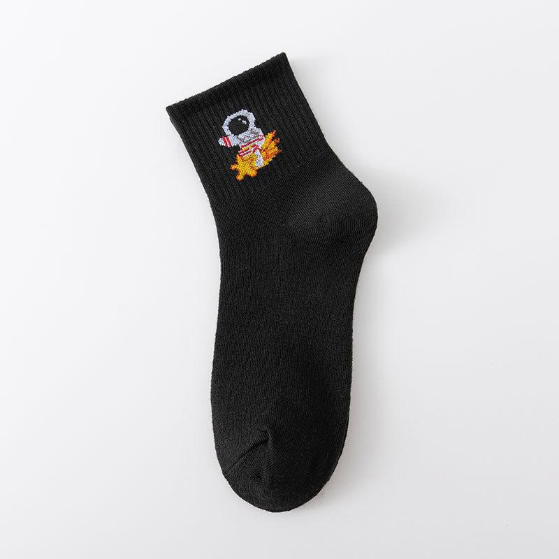 Autumn and Winter Women's Socks Mid-calf White Cartoon Student Bear Rainbow Letter Heart Smiling Face Striped Sports