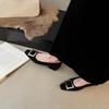 Mori Ship--Temperament commuter low-heeled shoes 2025 autumn new round head versatile thick-heeled single shoes women's square buckle work shoes