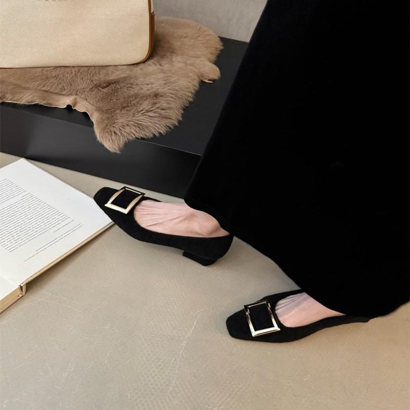 Mori Ship--Temperament commuter low-heeled shoes 2025 autumn new round head versatile thick-heeled single shoes women's square buckle work shoes
