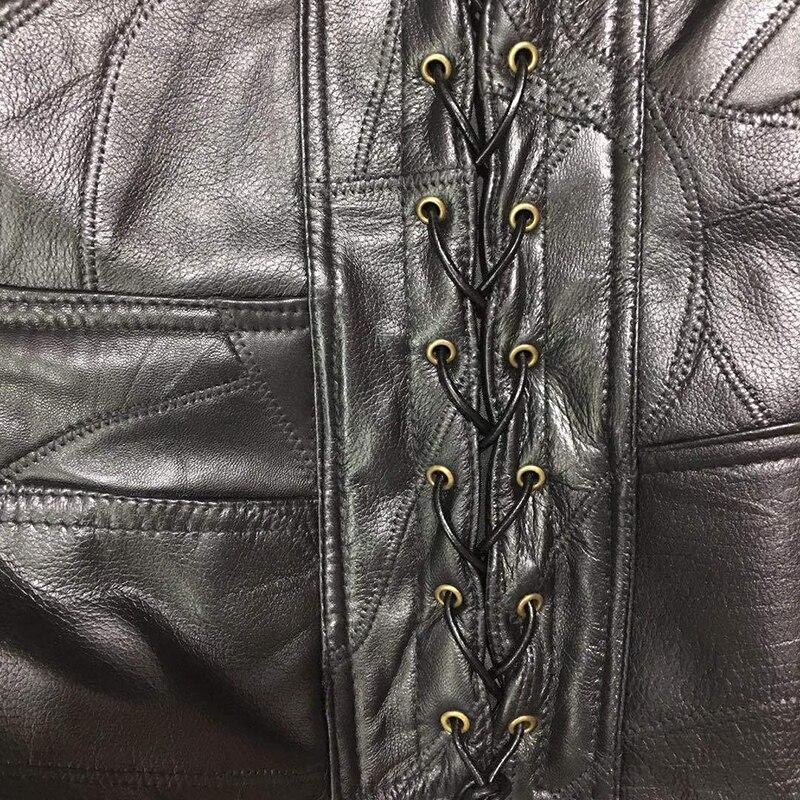 Gilet da moto in pelle nera per uomo Gilet da motociclista punk in vera pelle con bottoni in pizzo Giacca senza maniche autunnale per uomo