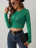 Sexy Jednovrstvá Krajková Krajková Dlouhý Rukáv Krátká Sekce Pulovr Slim Slim Tričko Top Všestranný Nezbytný Kousek Šatníku Módní Kousky Košile
