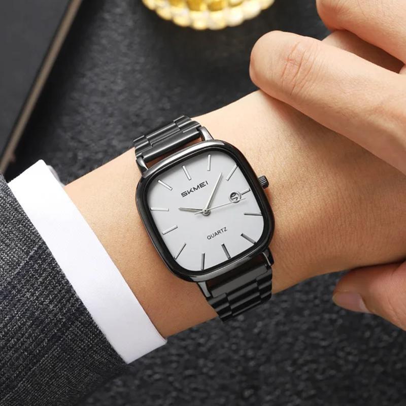 Luxury Mens Quartz Calendar Watches Stainless Steel Strap Waterproof Analog Display Fashion Casual Wristwatch