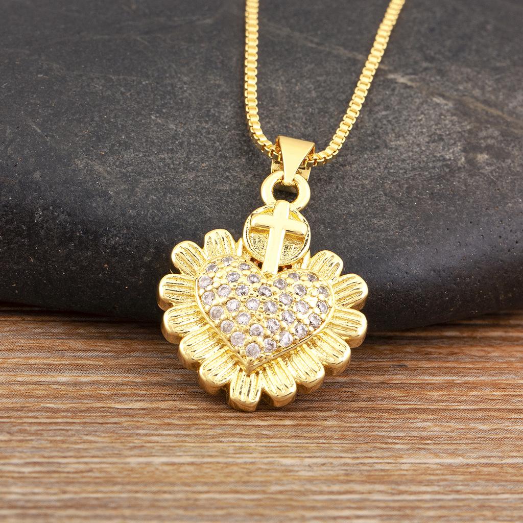 Nidin Hot Sale Romantic Sacred Heart Pendant Necklace For Female Male Irregular Geometric Shiny Crystal Zircon Fine Jewelry Gift