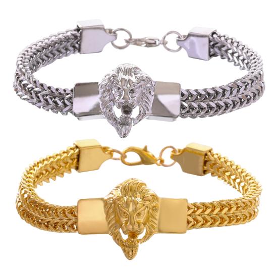 Men Bracelet Lion Decor Hip Hop Style Bracelet Round Smooth