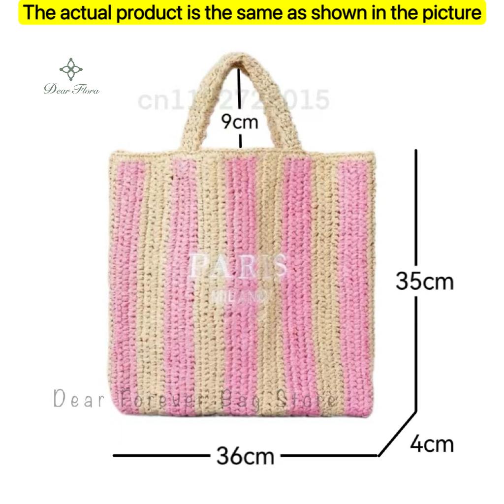 Women'S Fashion Large Capacity Handmade Straw Knitting Tote Bag Summer Travel Beach Shoulder Bags Casual Simple Portable Handbag