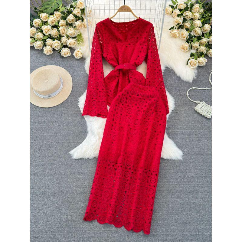 V-neck Waist-Controlled Slimming Water Soluble Lace Fashion Suit