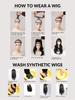 Beret Hair Extensions, Long Straight Synthetic Black Wig Extensions, Suitable for Women's Daily Wear