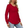 Damen Bluse mit Puffärmeln, Kordelzug, Rüschen, Rundhalsausschnitt, Langarm