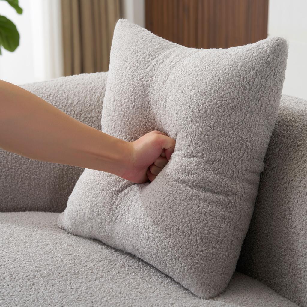 Light Grey Curved Loveseat, Round Armrests, Compression Sofa with 2 Cushions, Beige Bedroom Sofa, No Assembly Required.