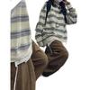 Striped crew neck thin sweater women's autumn contrasting colors Japanese retro loose niche 2026 new long-sleeved hoopless top