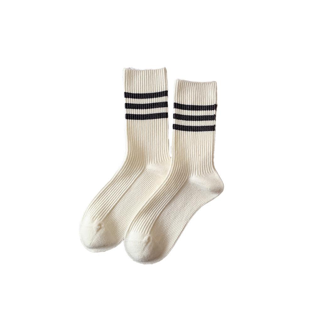 Striped Socks, Women's Pile Socks, Warm Cashmere Socks for Autumn and Winter, Mid-calf Socks, School Style, Versatile Long Socks