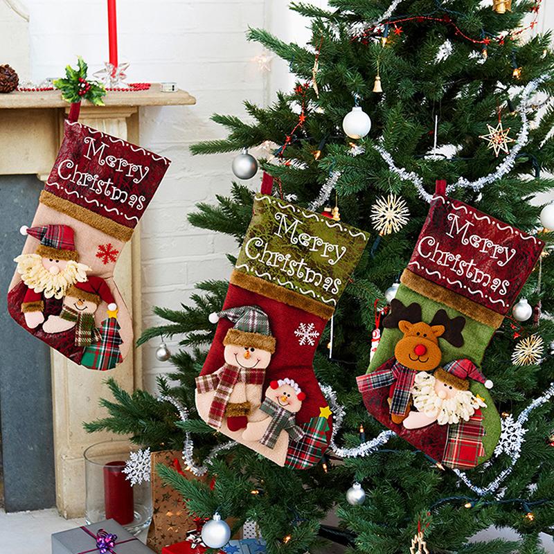 Christmas Stocking Classic Large Stockings Santa, Snowman, Reindeer Xmas Character For Family Holiday Christmas Party Decoration