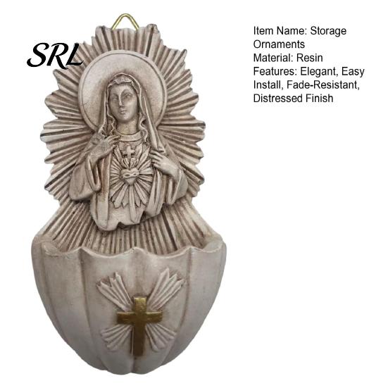 Religious Wall Art Sacred Heart of Mary Holy Water Font, Vintage Resin Retro Style Relief Basin Hanging, Catholic Decor Ornament for Home Entrance