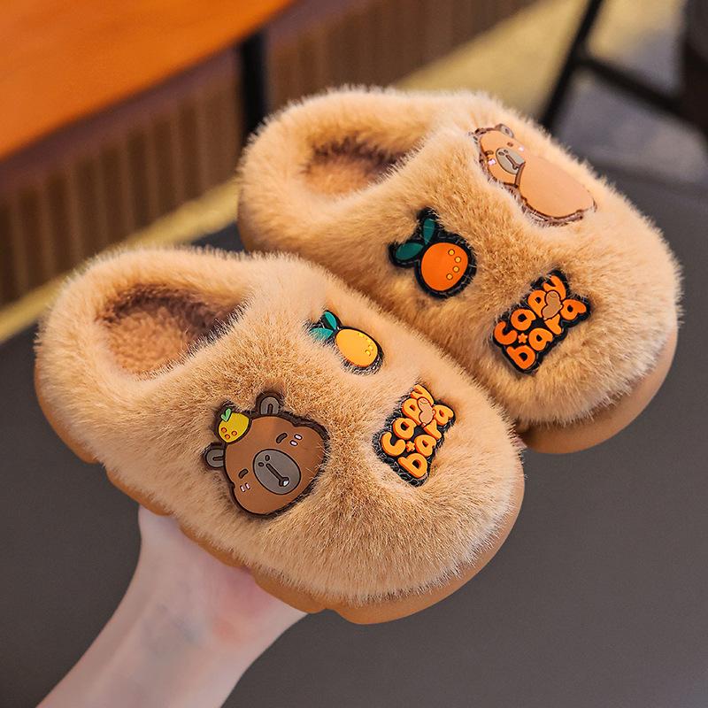 

Kapibara Winter Children s Cotton Slippers for Boys and Girls, Warm and Plush, Parent-Child Thick-Soled Baby Cotton Shoes with Covered Heel 24/25Code(Insole Length15
