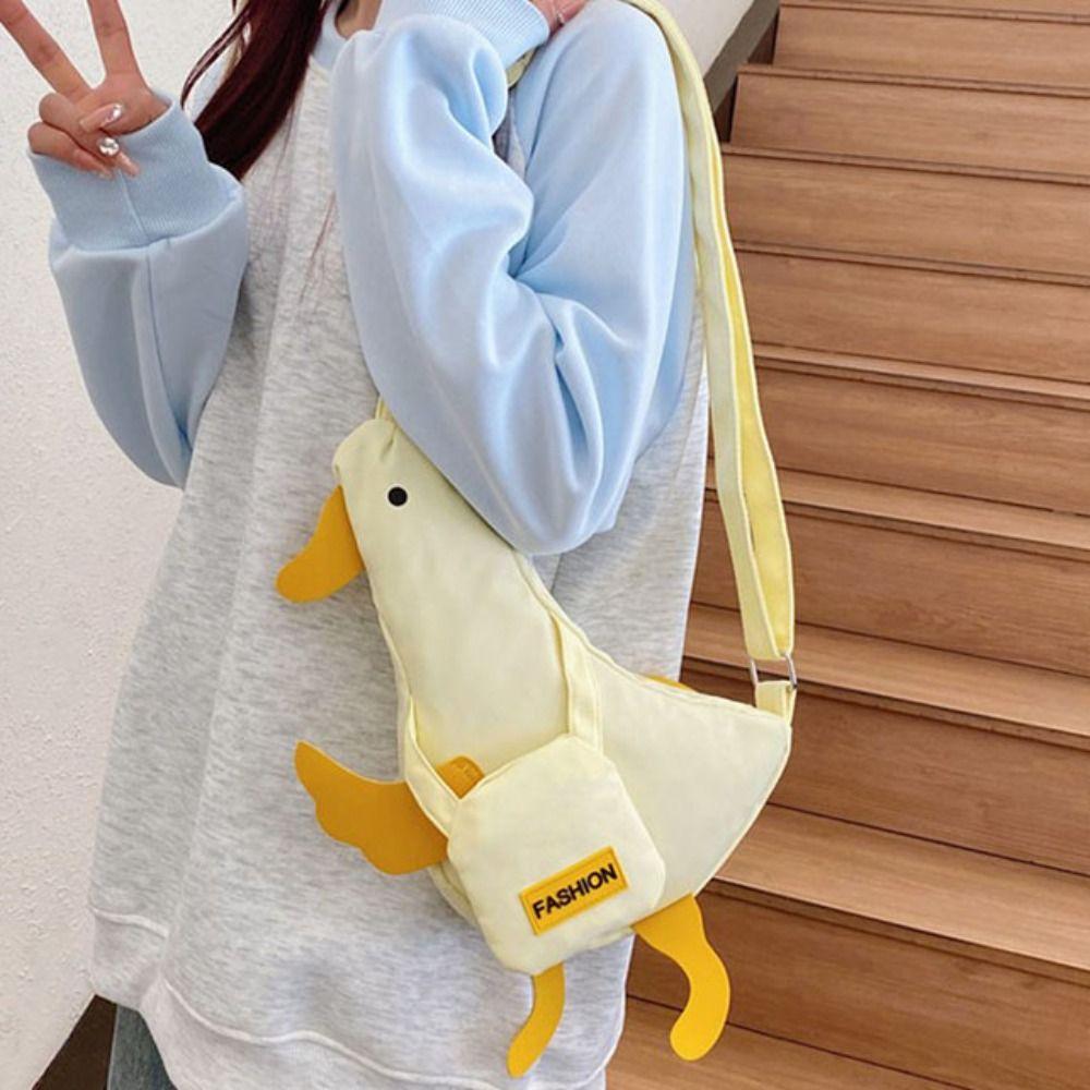 Korean Style Duck Shoulder Bag Canvas Cartoon Chest Bag Creative Funny Duck Crossbody Bag  Girls